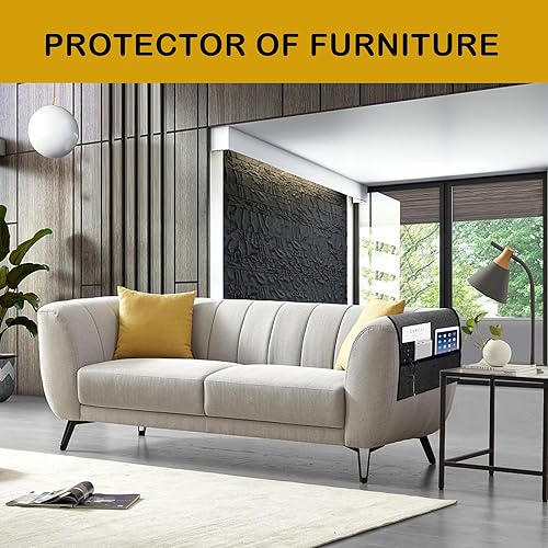 Miniatura 2 de Funda de lino para reposabrazos de sofá con 2 bolsillos, protector de reposabrazos para sofá reclinable antideslizante, funda para sala de estar,