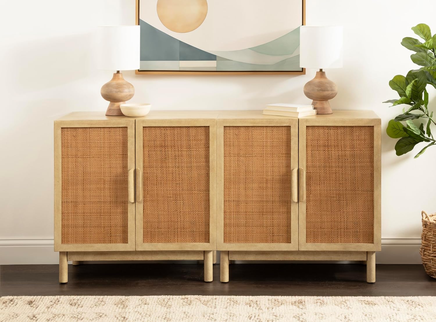 Kate and Laurel Ori Modern Two-Door Rattan Floor Storage Cabinet, 30 x 15 x 31, Natural, Transitional Living Room TV Stand for Use as Sideboard Buffet Cabinet or Bar Storage Buffet