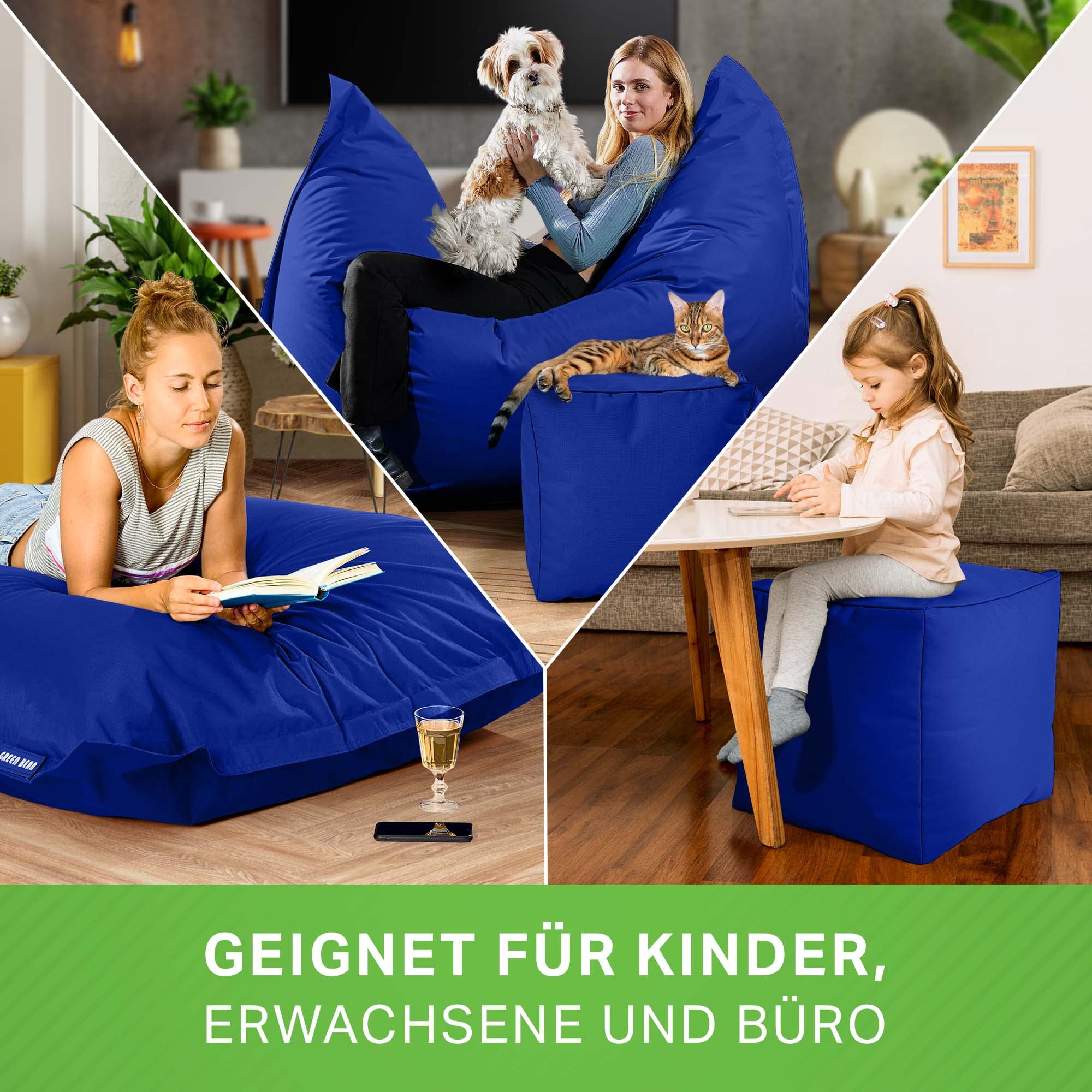 Divano Pavimento Lavabile Poltrona Sacco XXL Green Bean Con Pouf - Bean Bag Gigante Rosso Con Rivestimento Lavabile Puff Contenitore