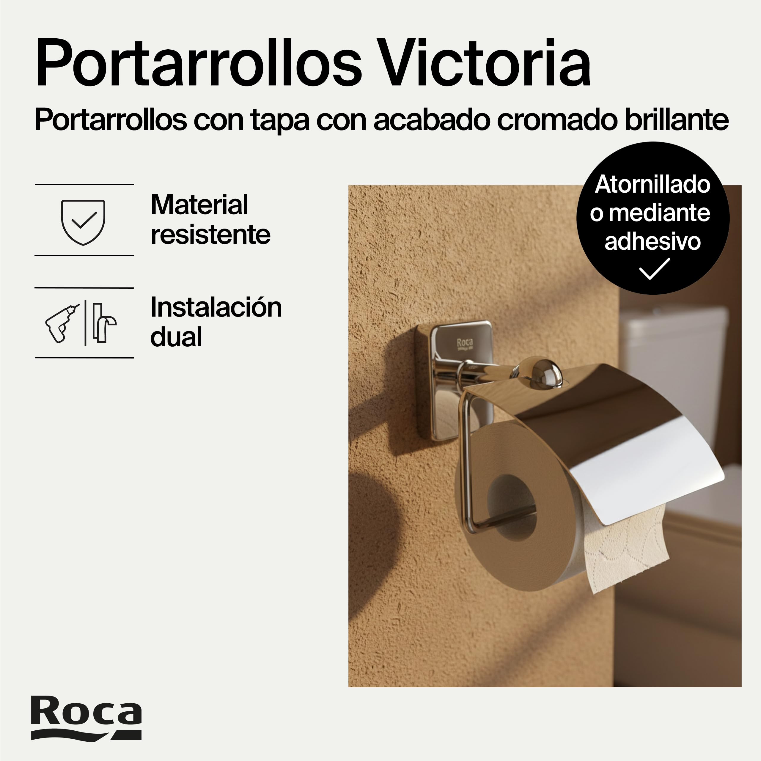 Roca,Victoria,Portarrollo con tapa (Posibilidad de instalación mediante tornillería o adhesivo),A816662001