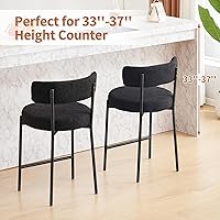 Vista 5 de Furnilivng 24'' Bar Stools Set of 2, Modern Boucle Counter Height Bar Stools with Curved Back and Black Metal Frame, Upholstered Kitchen Stools