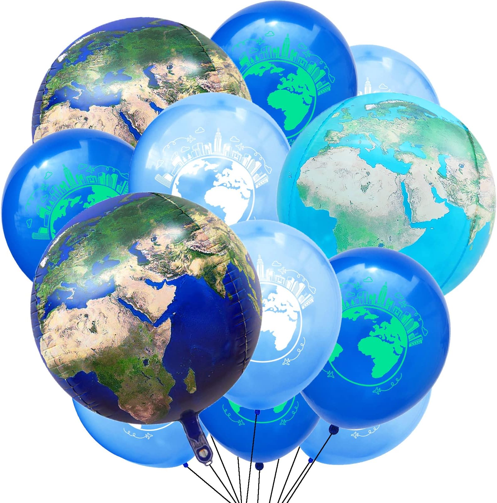 50Pcs Earth Balloons Set Include 10 Pieces 22 Inch Planet Global Balloon – Perfect for Earth Day Decorations, World Travel and Map Parties (Blue)