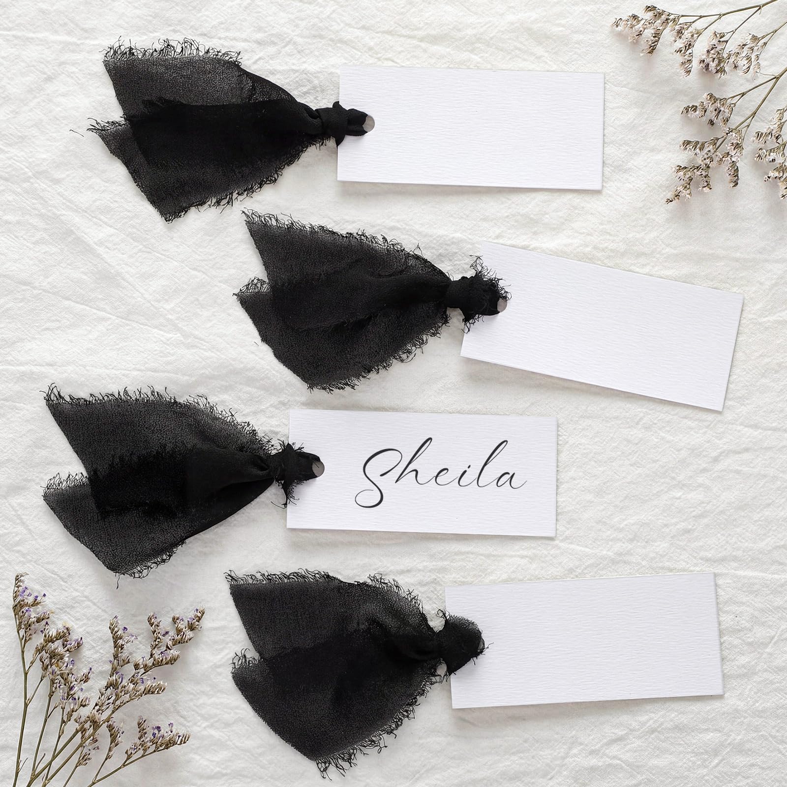 Photo 1 of Humyoun 50 Pcs Name Place Cards for Table Setting Blank Wedding Place Cards with Chiffon Ribbon 1.57 x 3.54 Inch Hanging Gift Tags for Wedding Dinner Banquet Party Table Setting Supplies (Black)