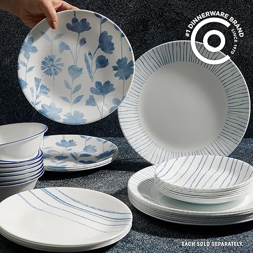 Miniatura 2 de Corelle Vitrelle - Platos redondos de 6 piezas de 8.5 pulgadas, vidrio de triple capa, platos redondos ligeros, platos de ensalada, resistentes a