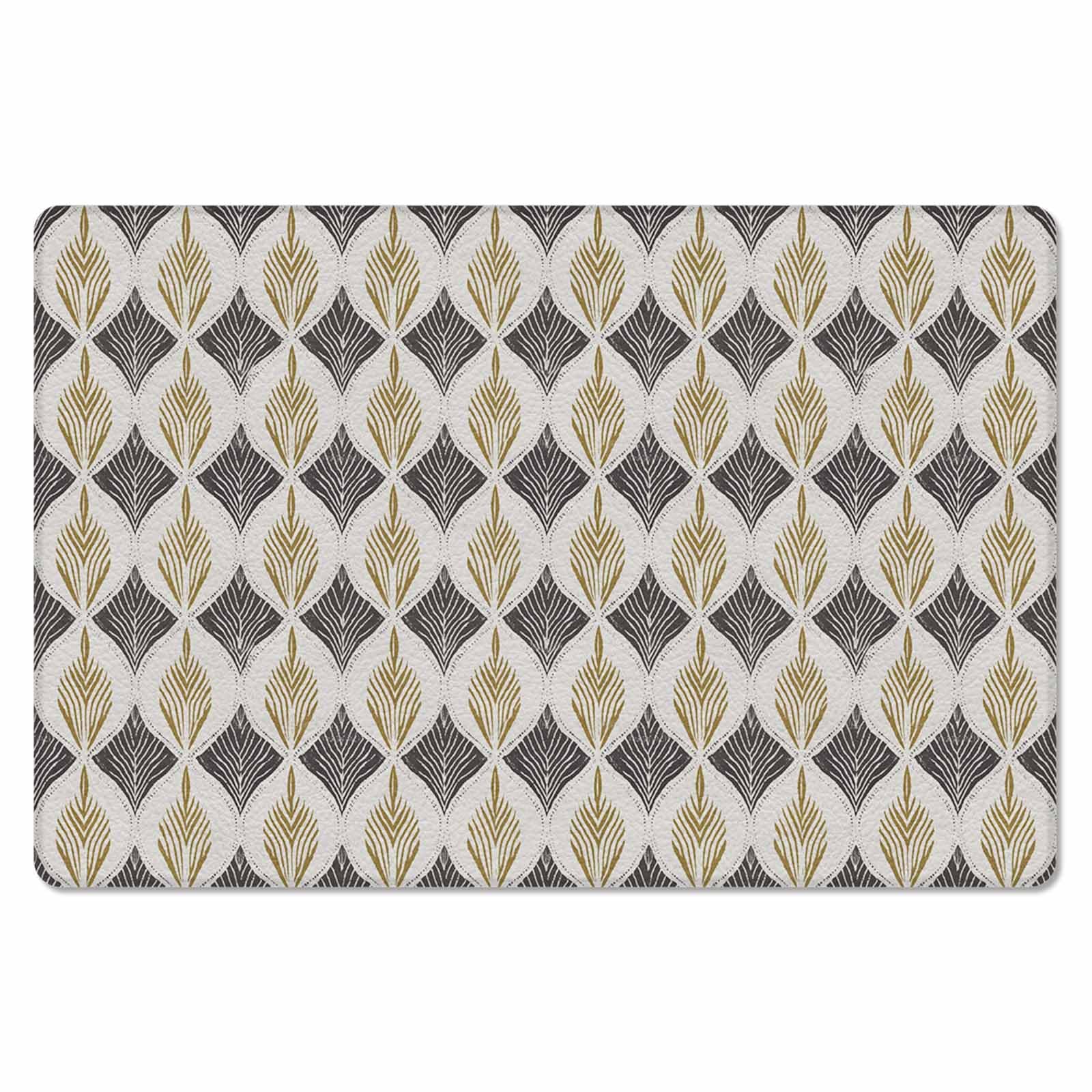 Brown Geometric Leaves Antifatigue Kitchen Bath Door Mat Cushioned Runner Rug,Washable Welcome Floor Sink Mat,Waterproof & Non-Slip Standing Doormat for Kitchen,Retro Modern Abstract Grey 18
