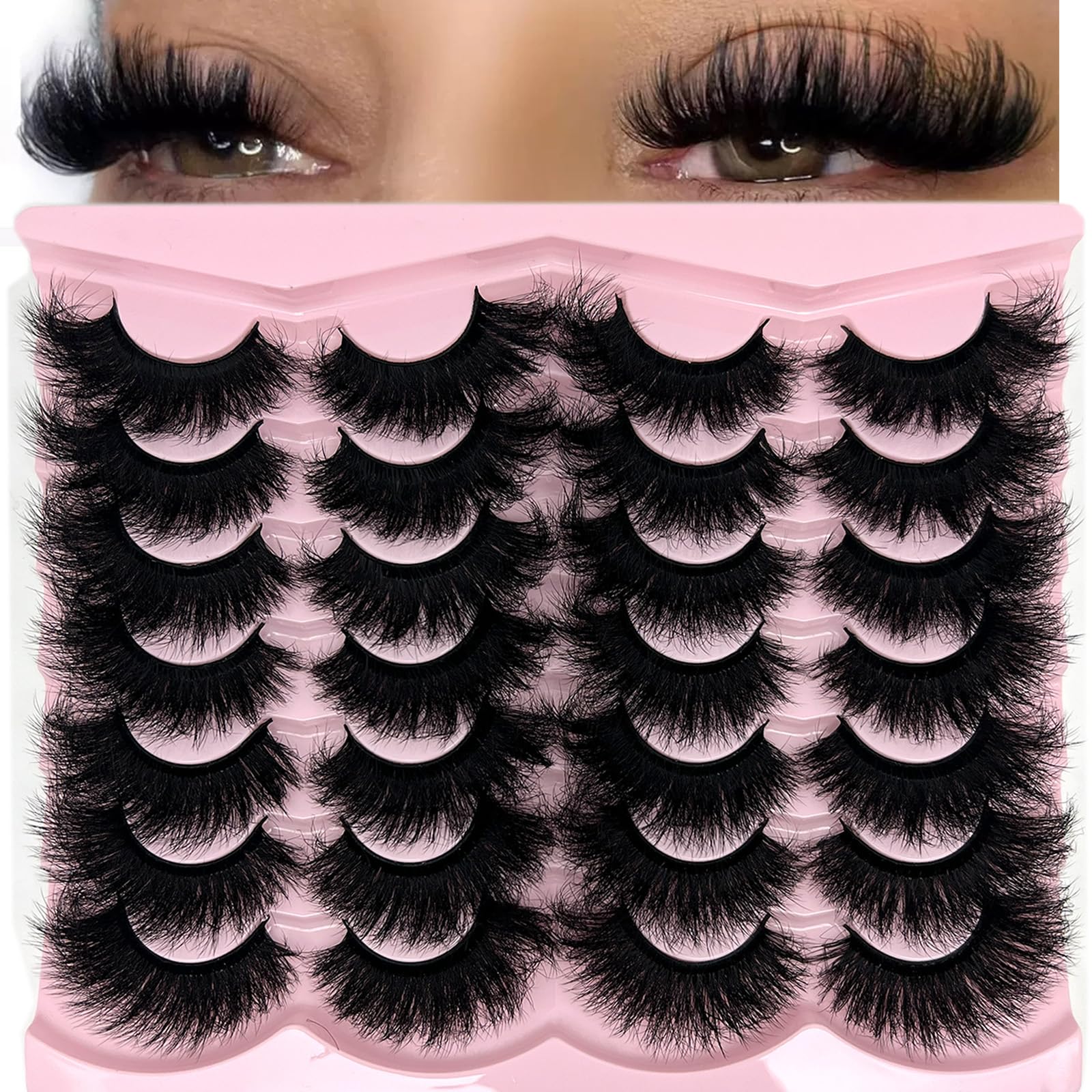 loladook Mink Lashes Fluffy 20mm Big Faux Mink Strip Lashes Cat Eye Long False Eyelashes Dramatic Soft 25mm