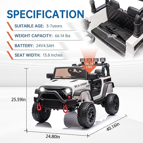 Miniatura 6 de Auto Jeep de 24 V para niños, 400 W, con control remoto para padres, autos eléctricos con suspensión de 4 ruedas, Bluetooth, MP3, música, luz LED,