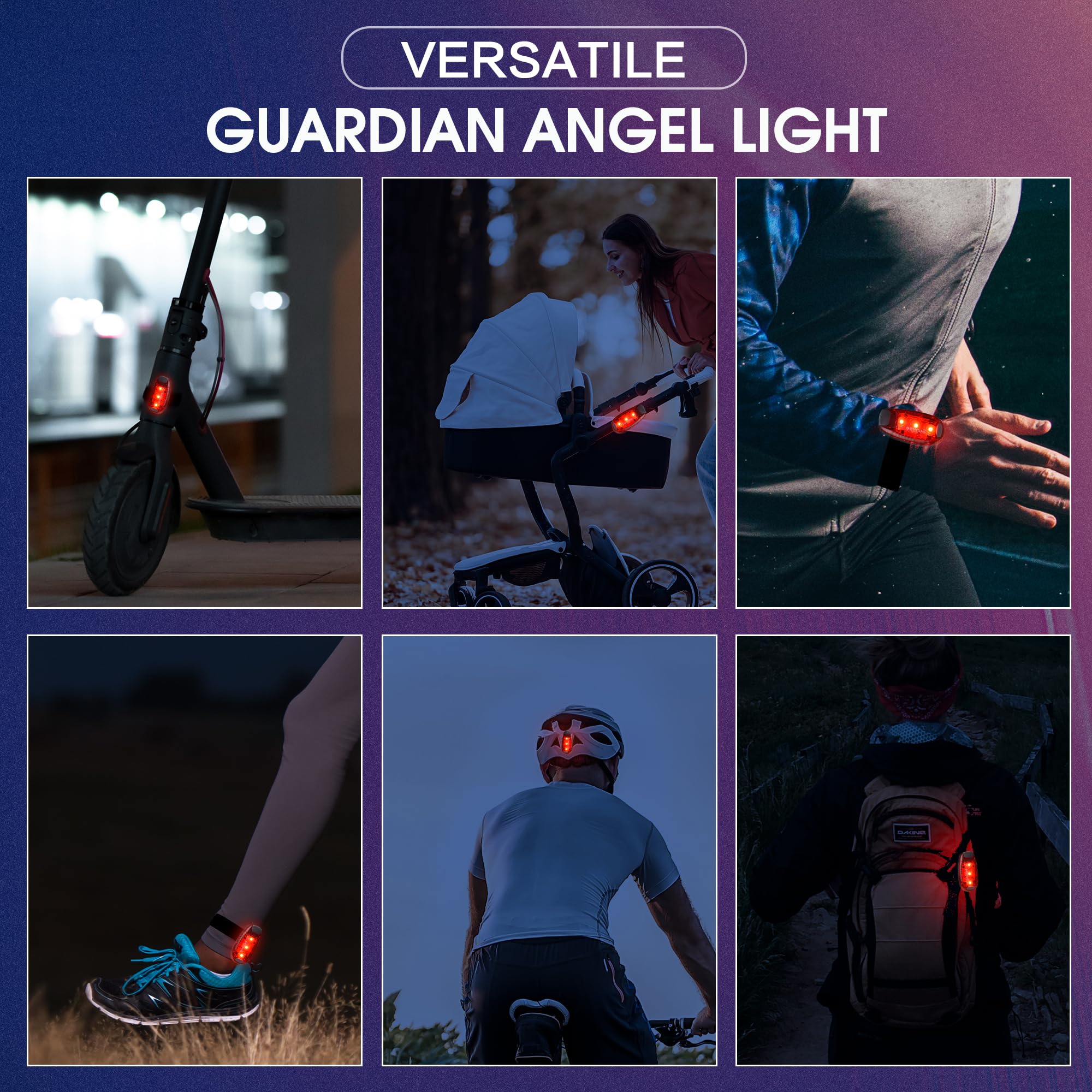 Lampes de sécurité LED (lot de 4). Lampes stroboscopiques et de course à clipser. Accessoires haute visibilité pour votre vélo, etc. Pour coureurs, vélo, marche, collier de chien, poussette