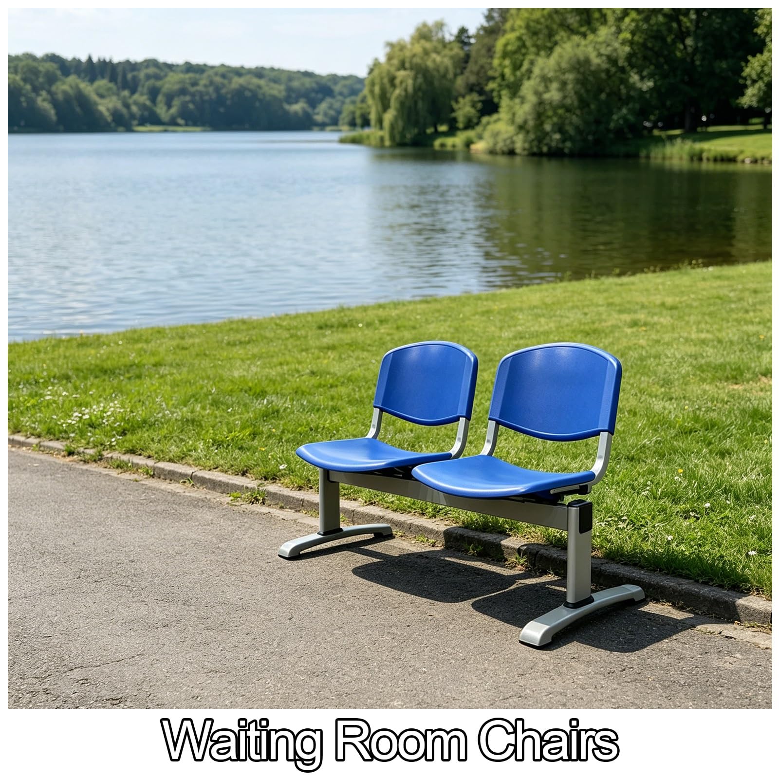 3 Sitzer Empfangsbank für Lobbys und Wartebereiche, Belastbarkeit: 400kg, 97x81x52cm, Metallgestell(Blue)