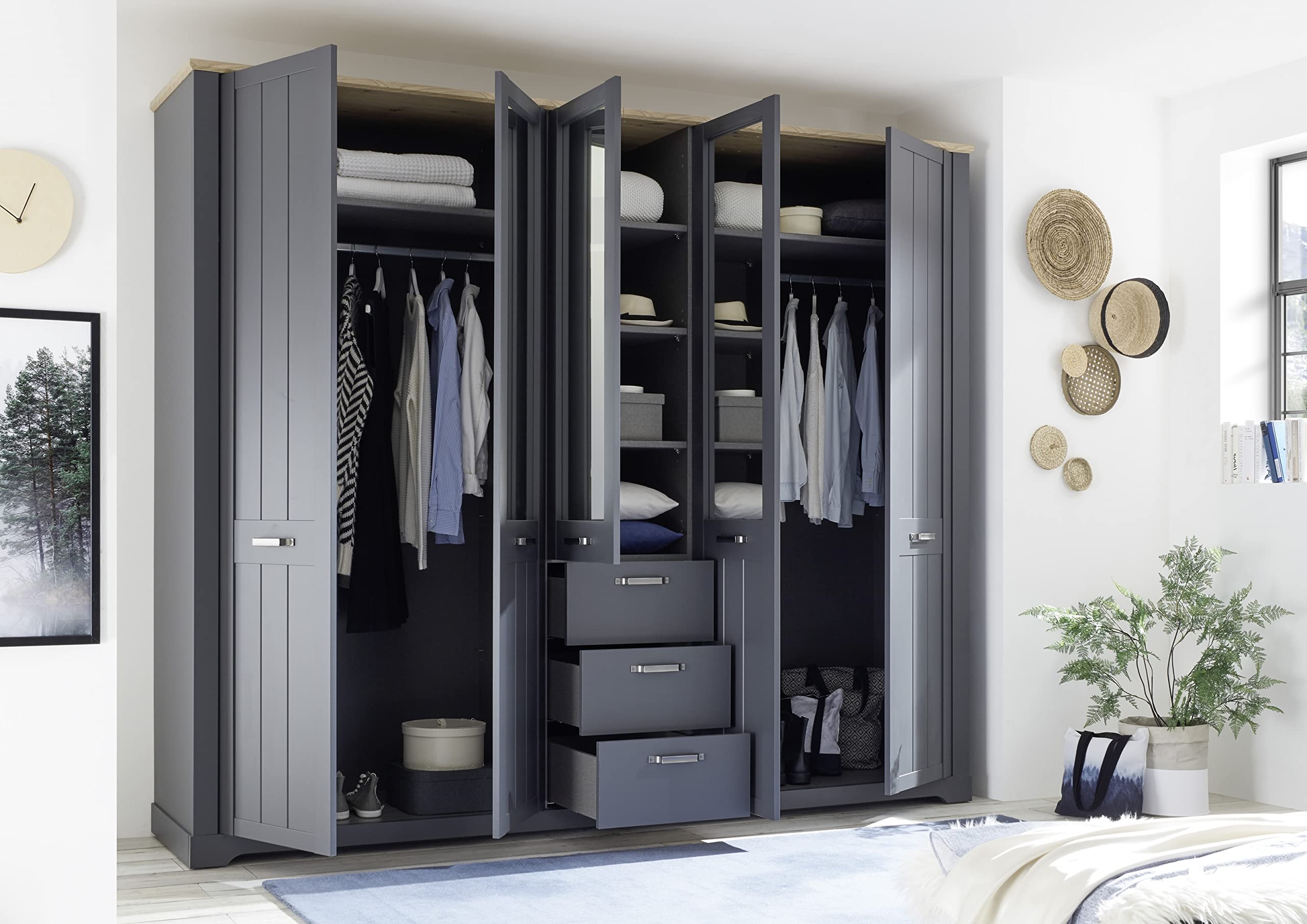 möbelando Kleiderschrank Drehtürenschrank Wäscheschrank Schlafzimmer Schrank Edda I