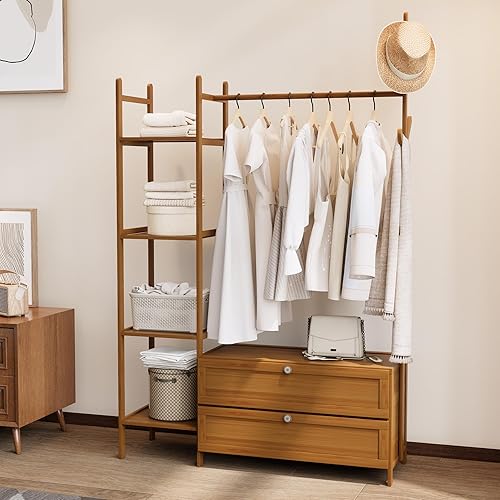 Miniatura 12 de Estante Colgante Mejorado para Ropa con Cajones, Estante de Ropa de 39.37 Pulgadas de Grosor Sólido con Estantes, Estante de 27.6 Pulgadas de Ancho