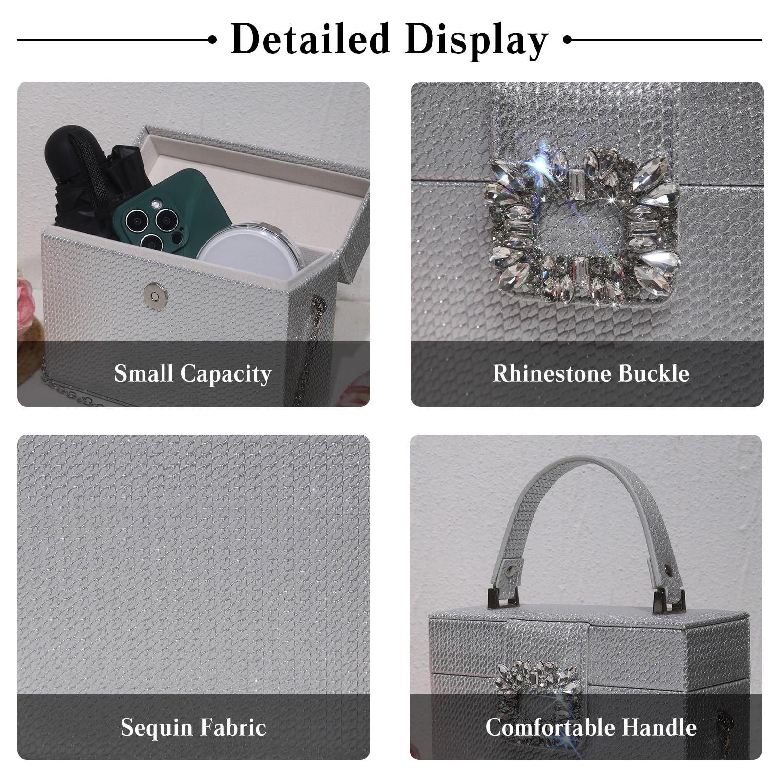 CORIOS Borsetta da Sera da Donna Clutch in Paillettes Lussuoso Strass Borsa a Tracolla a Spalla Pochette Piccolo con Catena Elegante Borsa Sposa Messenger per Ballo Cocktail Festa