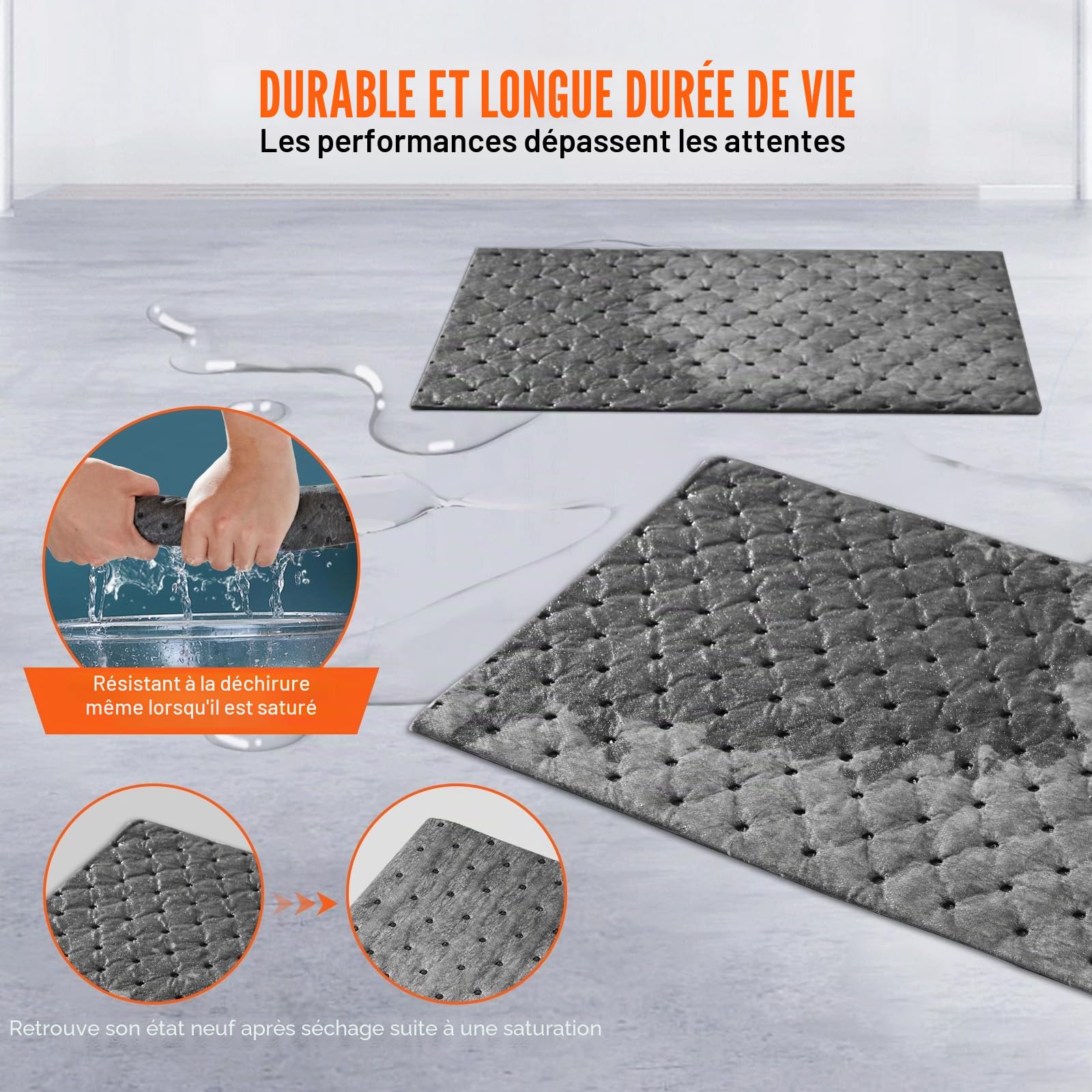 VEVOR Tapis Absorbant Liquide Universel 100 Pièces 250x330 mm, Tapis Absorbant l'Eau jusqu'à 11,4 L dans Une Boîte Distributrice, en Polypropylène, pour Déversements, Cuisine Animaux de Compagnie
