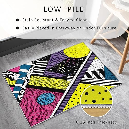 Miniatura 53 de Alfombra retro de los años 70, alfombras de área de 6 x 8 pies, patrón geométrico moderno de mediados de siglo, para sala de estar, dormitorio,