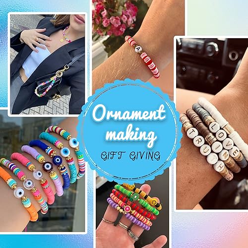 Miniatura 6 de GREENTIME Kit de 8696 cuentas de arcilla para hacer pulseras, 102 colores, cuentas redondas planas para hacer pulseras, 5 cajas de cuentas de