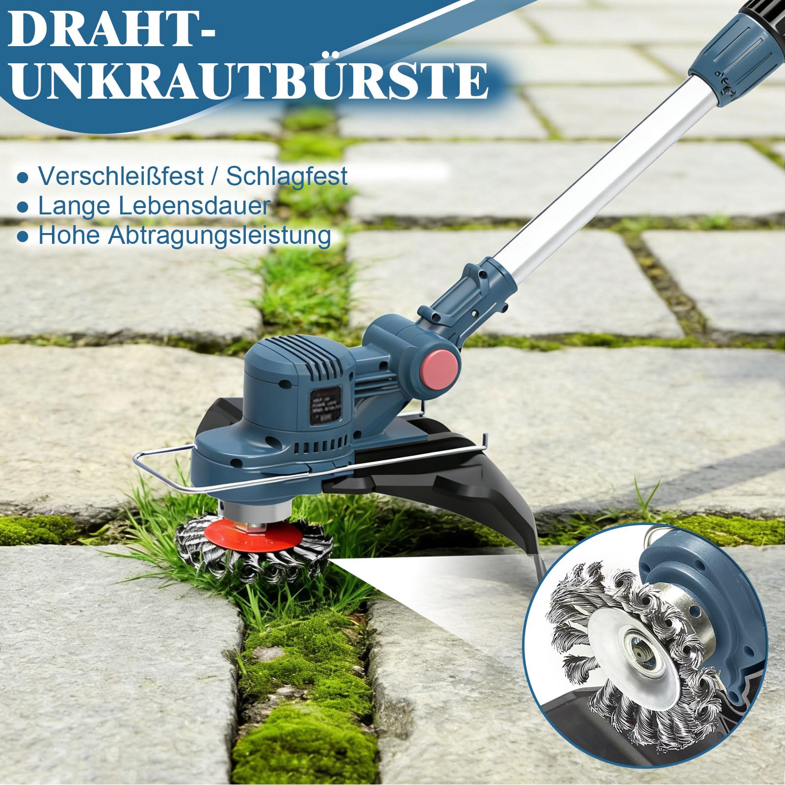 Rasentrimmer mit Akku, Akku Rasentrimmer für Makita-Akkus mit 5 Klingentypen, 21V Rasentrimmer mit Unkrautbürste, mit 2X4.0Ah Akku Freischneider, Tap&Go M10 x 1,25, für Garden Trimmen