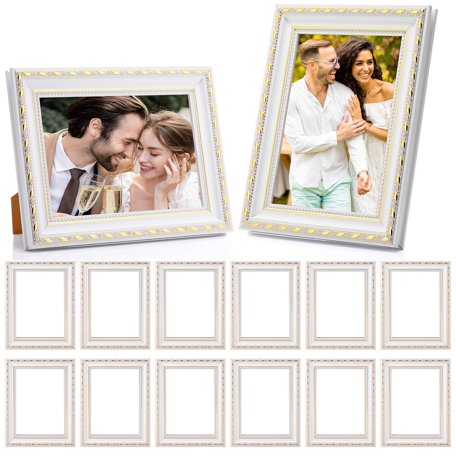 12 Pcs 5 x 7 Inch White Vintage Picture Frames Bulk | Antique Ornate Retro Baroque Photo Frames, with Backboard, for Wall Hanging Tabletop Home Decor, Wedding Christmas Display