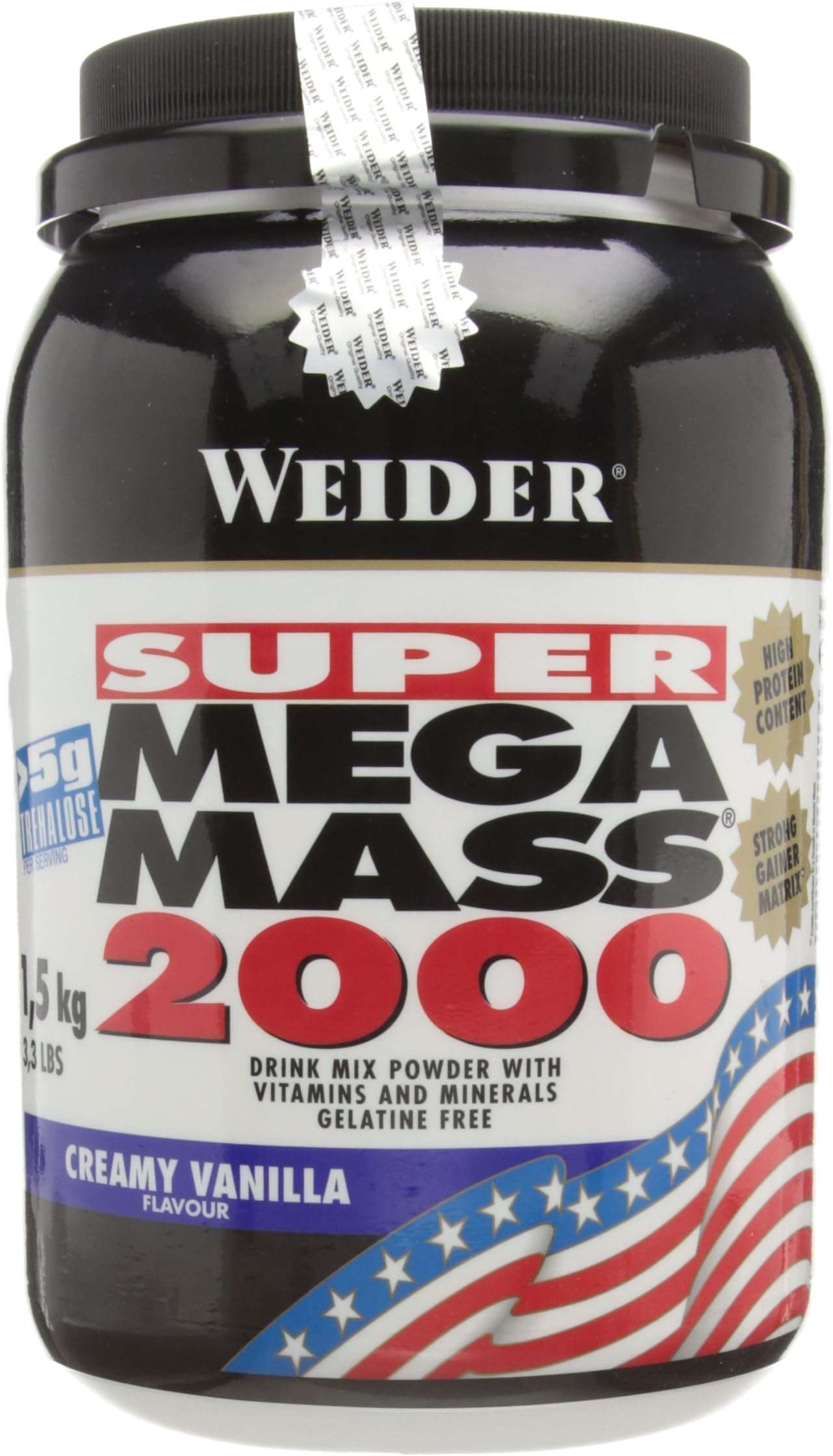 Weider Mega Mass 2000, Vanilla, Protein Rich Formulation, High Quality Complex Carbs, Little Sugar, Vitamins & Minerals, 1.5kg