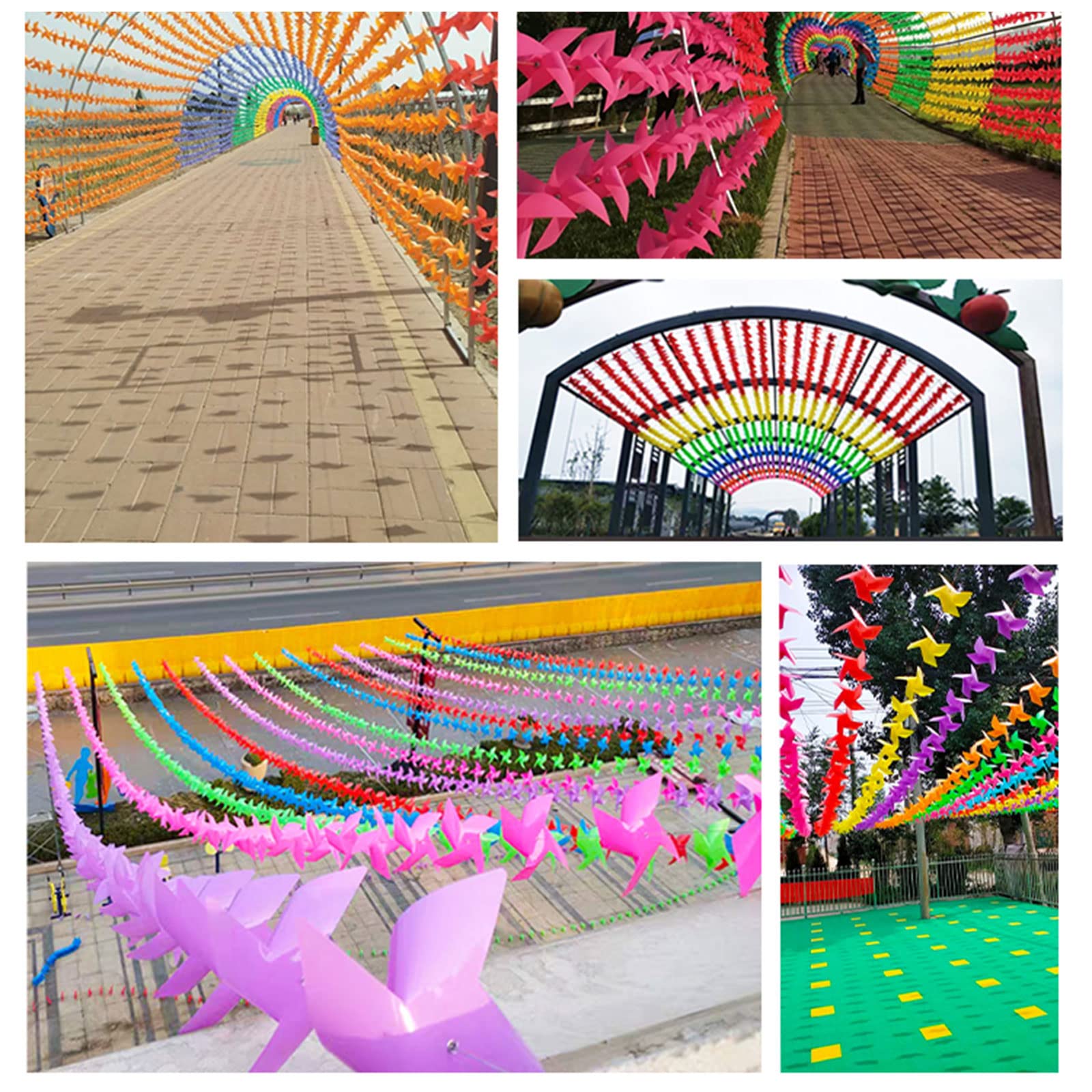 100 Piezas Molino de Viento + Cuerda de Alambre de 30 m + Accesorio Resistencia al Agua Daños Molino de Viento de plástico Juguete Jardín Césped Decoración de Fiesta Regalo Plástico