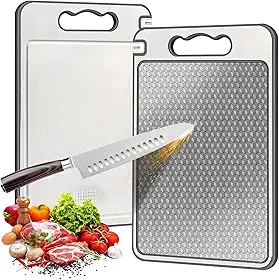 Tábua de Corte para Cozinha Dupla Face Aço Inoxidável e PP, Superfície Higiênica para Carnes, Frutas e Vegetais, Afiador Integrado, Base Antiderrapante e Alça Ergonômica PREMIUM - LAGUS IMP.