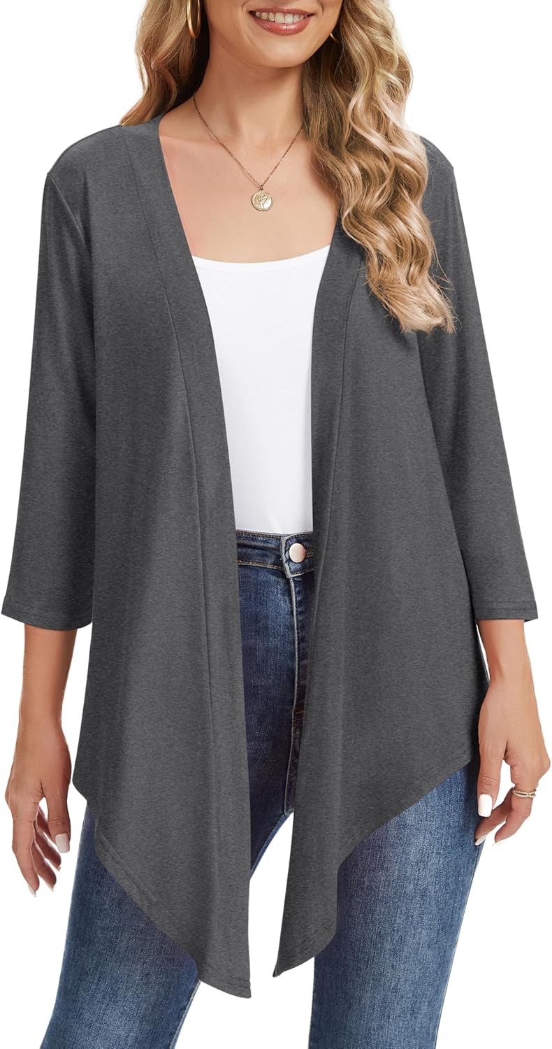 QUEZHU Women's Summer Cardigans 3/4 Sleeve Casual Open Front Lightweight Cardigan - Image 2