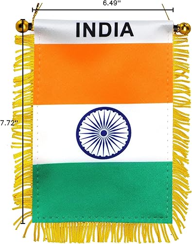 Miniatura 8 de Anley Bandera colgante de ventana con flecos de la India de 4 x 6 pulgadas, mini bandera y decoración de espejo retrovisor del automóvil, con flecos