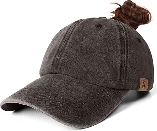 KQueenStar Ponytail Baseball Cap Women - Adjustable Womens Ball Caps Vintage Washed Ponytail Hat Maple Leaf Women Caps
