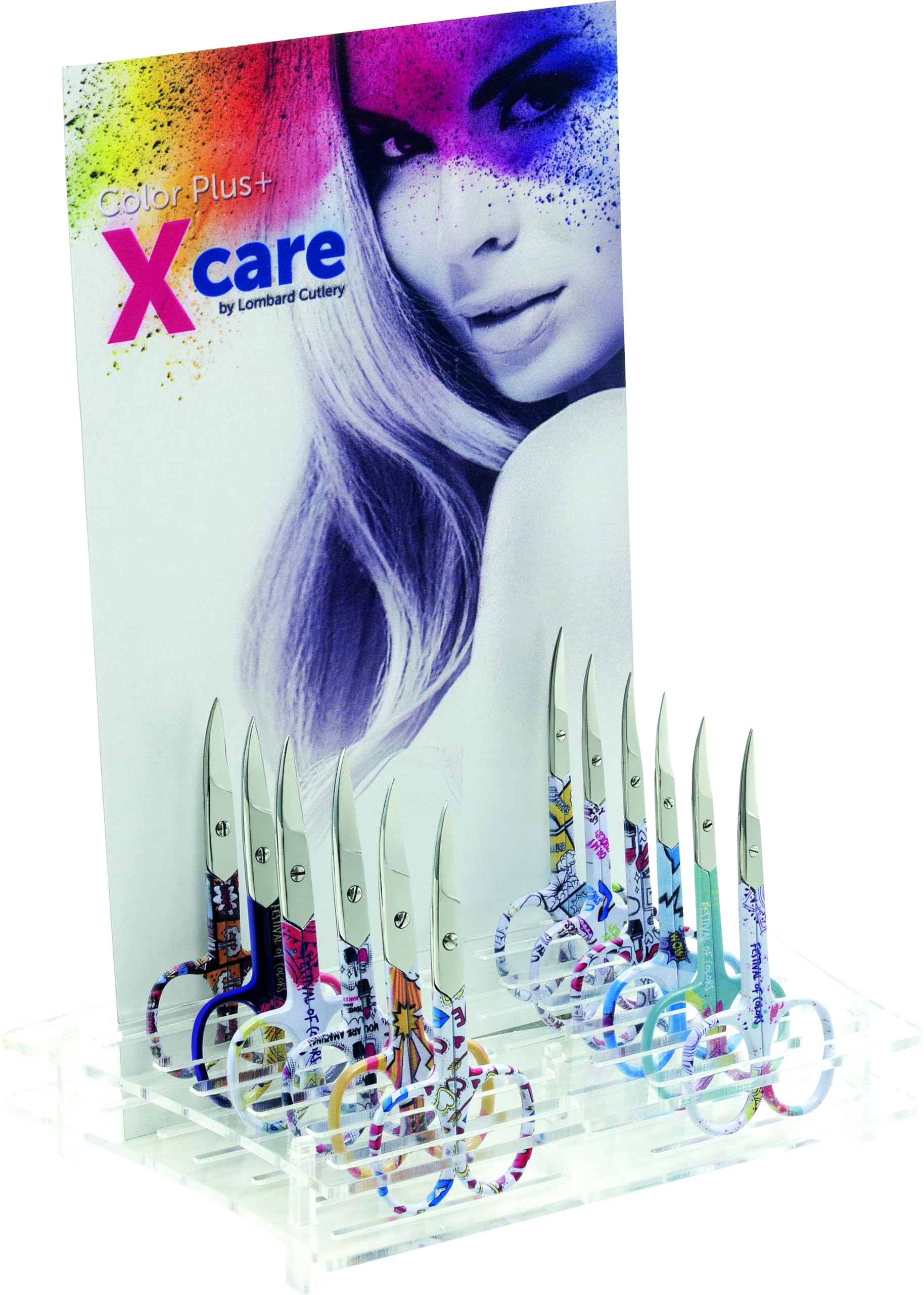 Blue Farm | Tijeras inoxidables para piel y uñas fantasía 9 cm - poll 3,5 expositor tijeras decoradas 12 piezas (6 unidades piel curva + 6 uñas curvas)