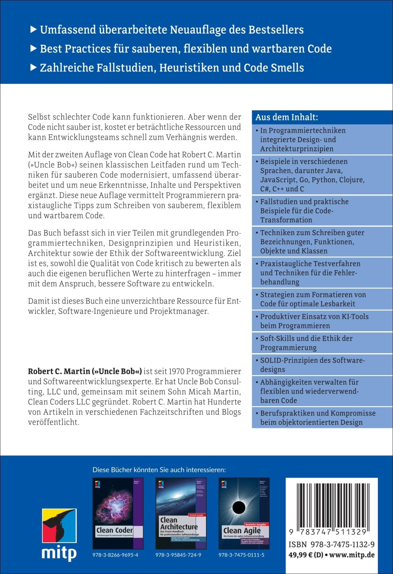 Clean Code: Refactoring, Patterns, Testen und Techniken für sauberen Code, 2. deutsche Auflage 2026 (mitp Professional)