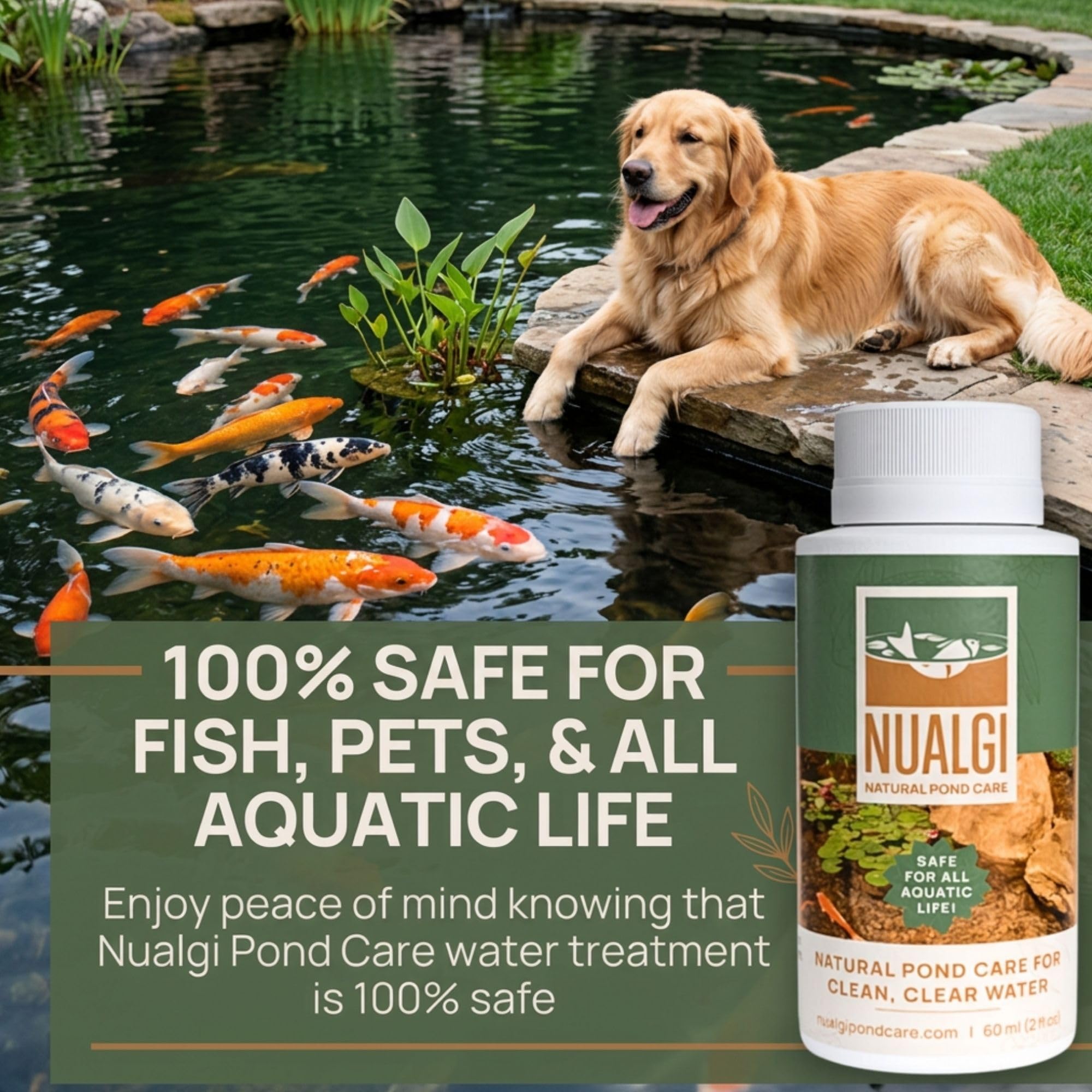 Detergente naturale per laghetti, 60 ml, chiarificatore per laghetti di pesci, sicuro per tutta la vita acquatica, incluso Koi, chiarificatore per acqua per laghetti, tratta fino a