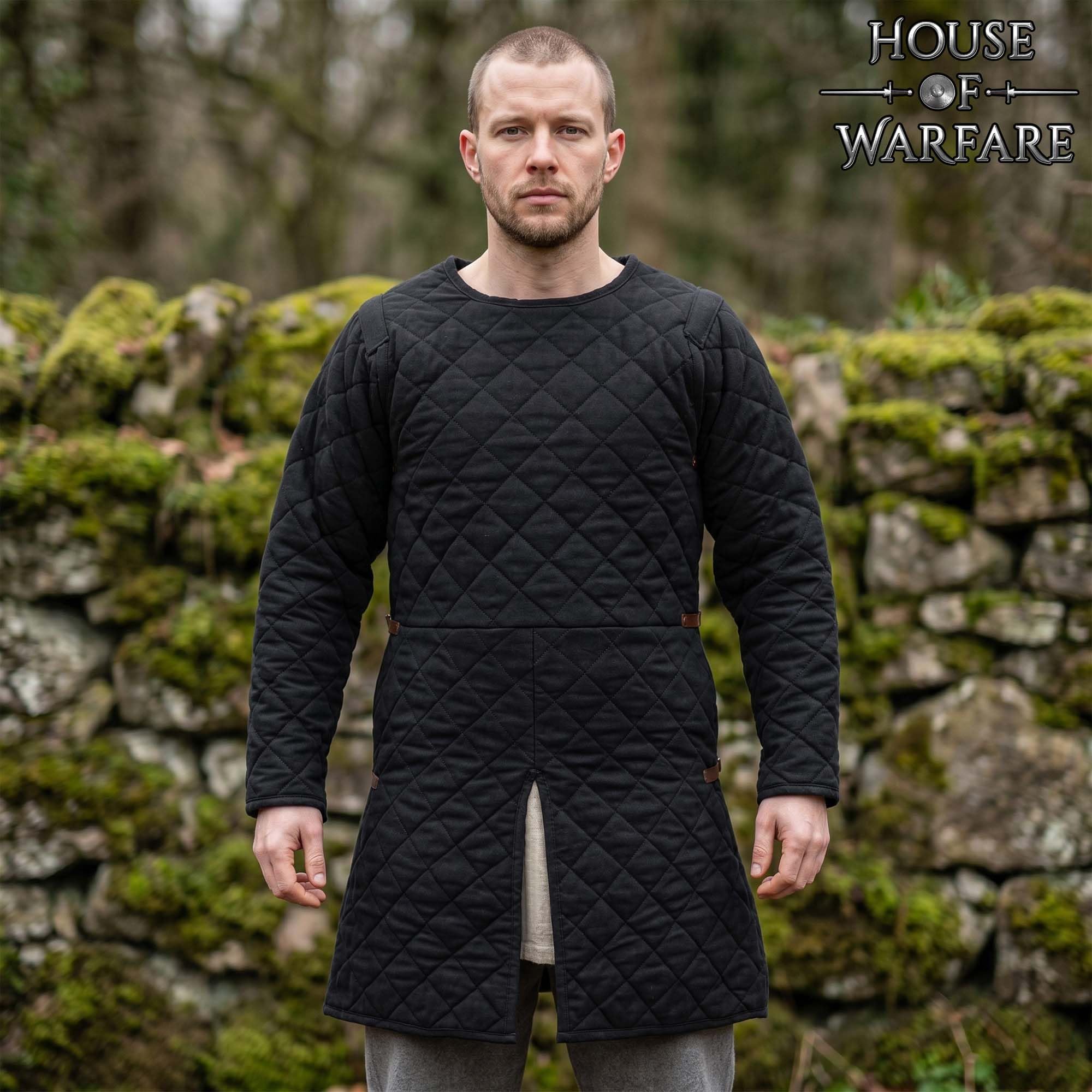 Medieval Gambeson acolchada manga completa dos capas LARP negro XXL