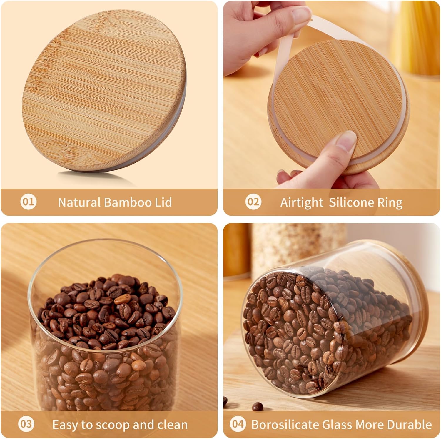 Glass Food Storage Jars with Lids[Set of 3], Perfect for Pasta, Cookies, Nuts, Coffee, Cereal, Flour, and More, Organize Your Kitchen and Pantry with these BPA-Free Glass Canisters - Image 3