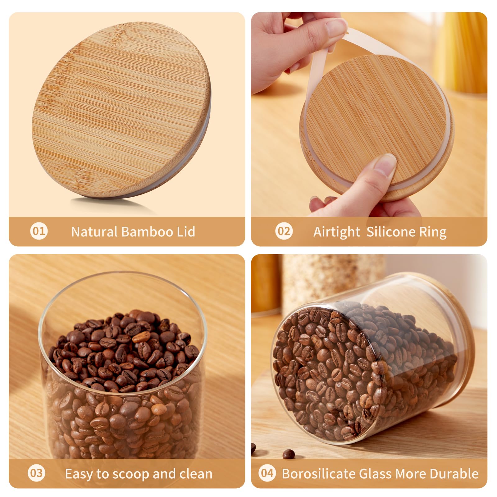Juegos de recipientes para la cocina (juego de 5), perfectos para pasta, galletas, frutos secos, café, cereales, harina y más, organiza tu cocina y despensa con estos tarros de vidrio sin BPA