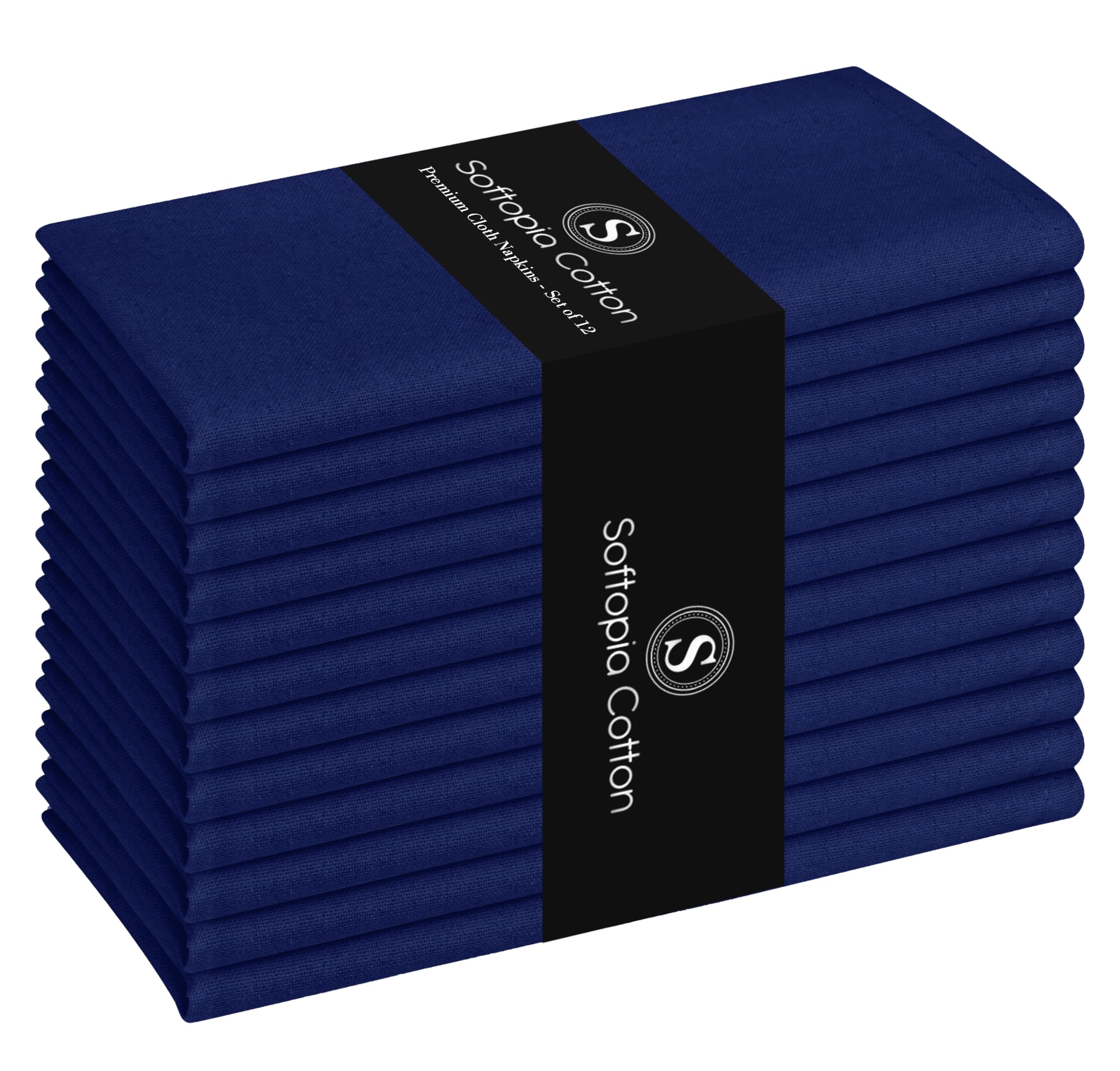 Cloth Napkin 100% Cotton 17Inch x 17Inch Decorative Washable Napkins Table Napkin for Dining, Kitchen, Parties &amp; Camping - Indigo Blue (Set of 12)