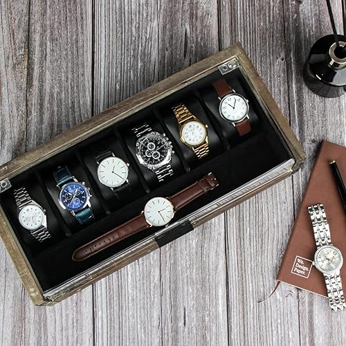 Miniatura 3 de J JACKCUBE DESIGN MK605B - Caja de reloj de madera rústica con ranura de 7 compartimentos, organizador de exhibición de joyas para hombres, estuche