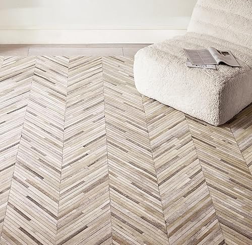 Miniatura 2 de ZURBIYYA Alfombra de cuero, alfombra de diseño moderno, alfombra de retazos de piel de vaca, hecha a mano, antideslizante, alfombra para sala de