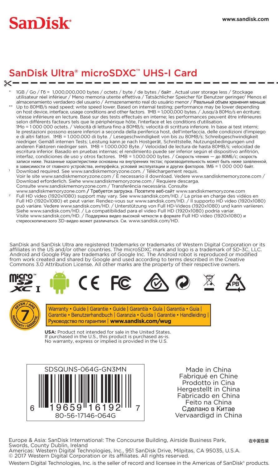 Sandisk Sdsquns 064g Gn3mn Ultra 64gb Microsdxc Uhs I Up To 80mb S Read Memory Card Black Amazon Sg Electronics