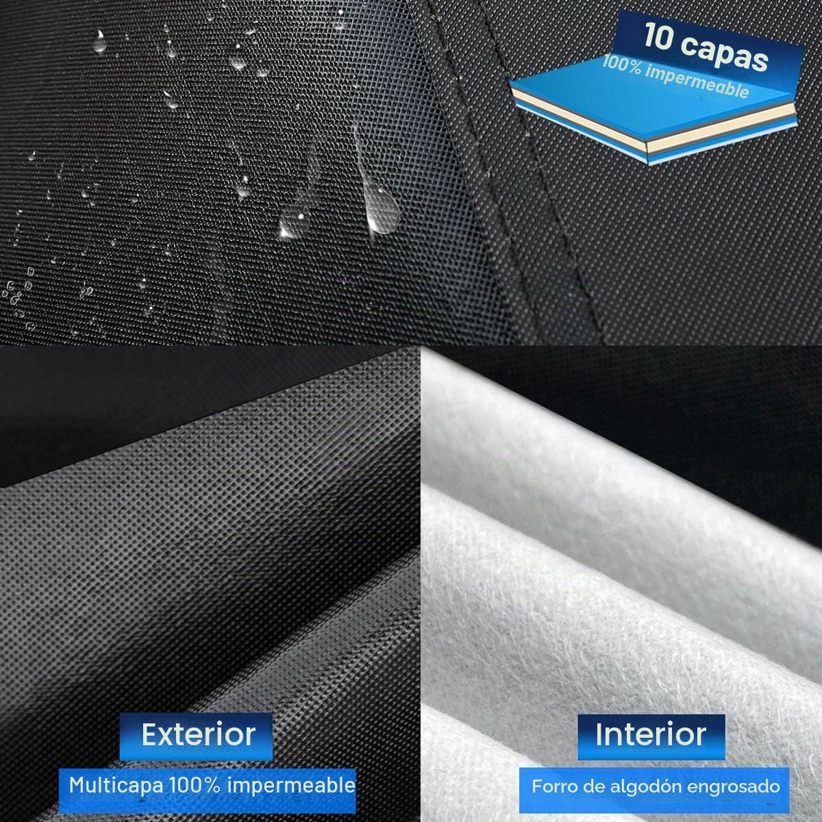 Funda Coche Exterior de 10 Capas, Cubierta Coche Impermeable, Cubre Coche Protector de Sol y Polvo, Capa para Carro Apto para Audi A4 A5, BMW Serie 3, Mercedes Clase C, VW Passat,etc. C7 Negro