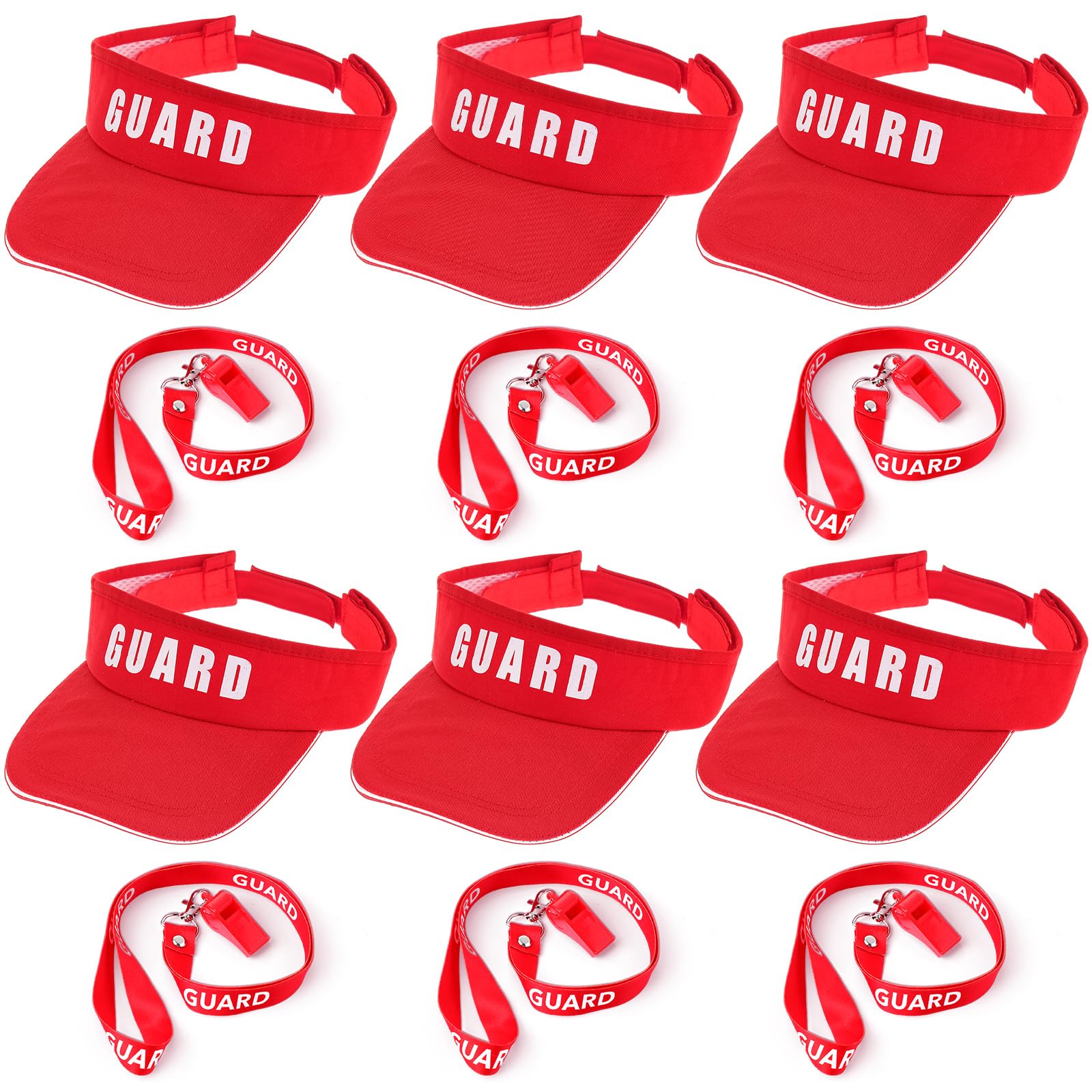 Juegos de sombrero de visera de guardia, silbatos de emergencia con cordón, sombrero de guardia rojo, gorras de visera para hombre y mujer