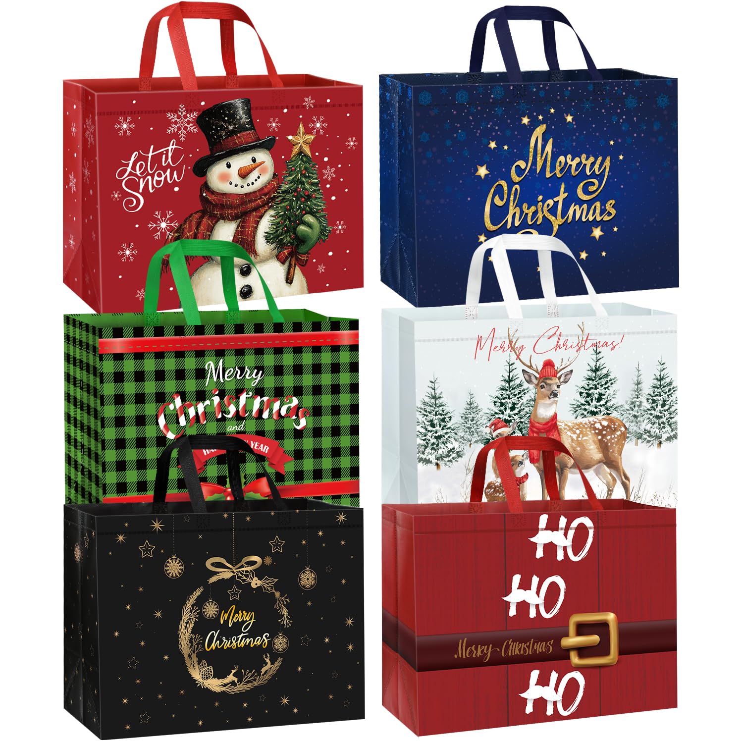 DECHISY 12 Pack Extra Large Christmas Bags, Reusable Non-Woven Christmas bags with Handle for Xmas Presents Shopping (43 * 32 * 17.3 cm)
