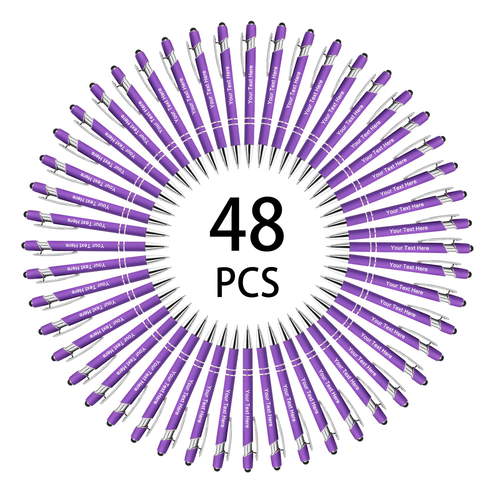 Hapelf Up to 500 Bulk Custom Pens Personalised Engraved Laser Ballpoint Promotional Pens with Names Stylus Tip Retractable Black Ink Pen for Women Men Wedding Christmas 48 Pcs