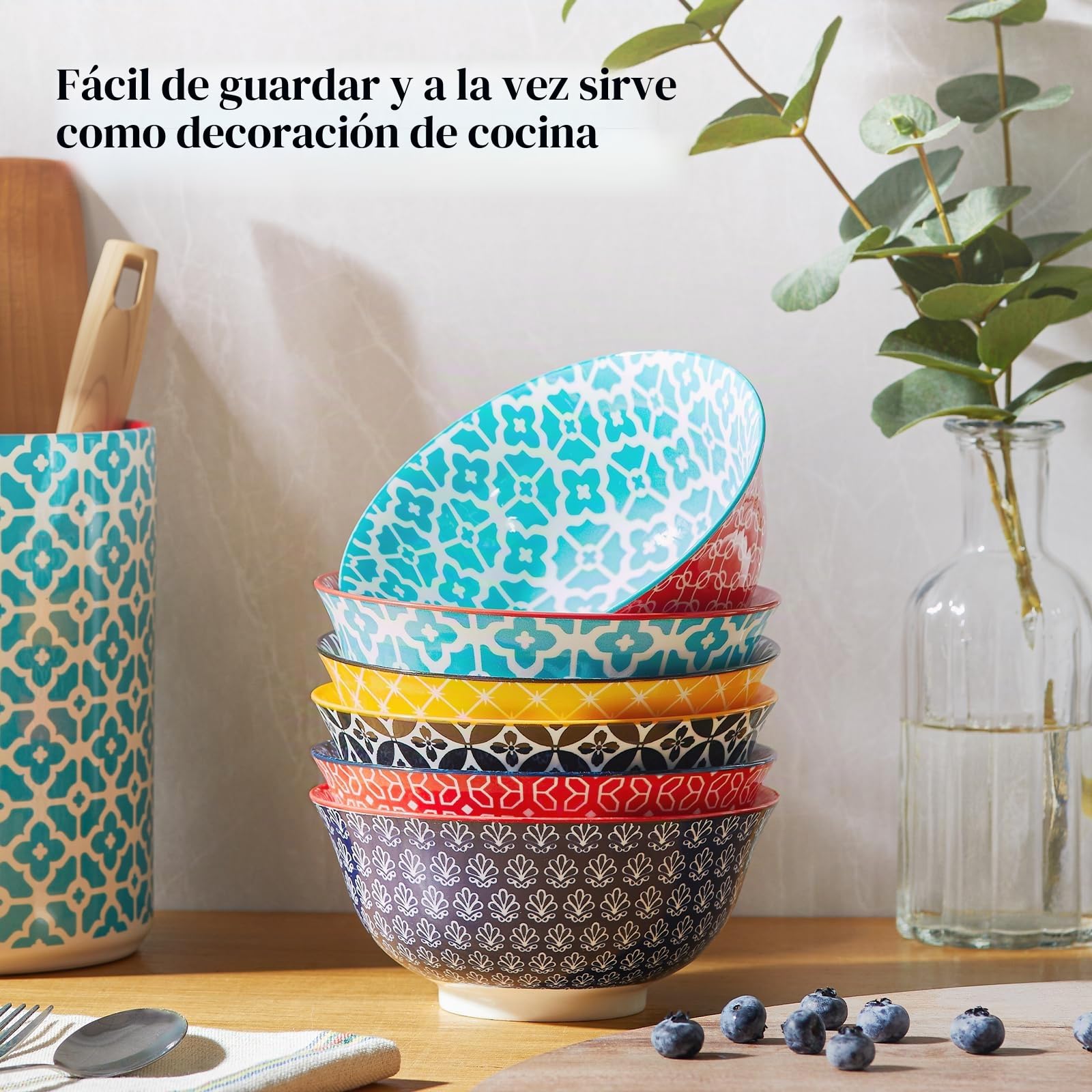 DOWAN Cuencos de Porcelana para Cereales 680ml, Cuencos de Sopa de Colores Vibrantes 15,2 cm, Cuencos de Avena para Pasta, Ensalada Pequeña, Guisos, Arroz, Microondas y Lavavajillas, Juego de 6