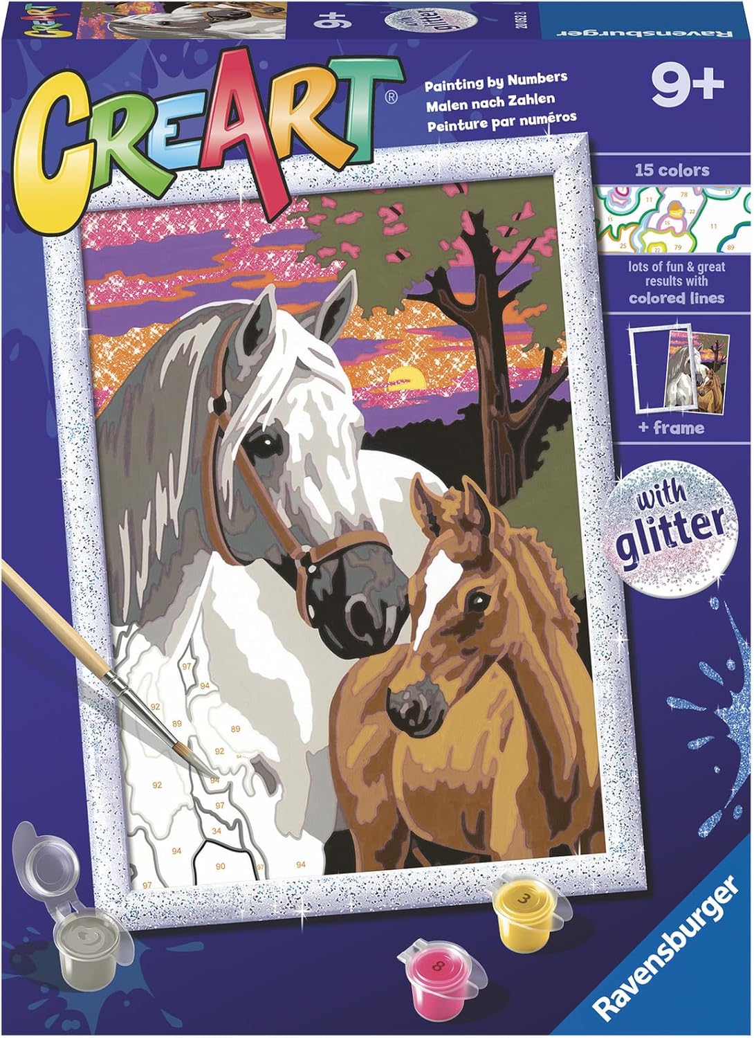 Ravensburger Sunset Horses Paint by Numbers Kit for Kids - 20052 - Painting Arts and Crafts for Ages 9 and Up