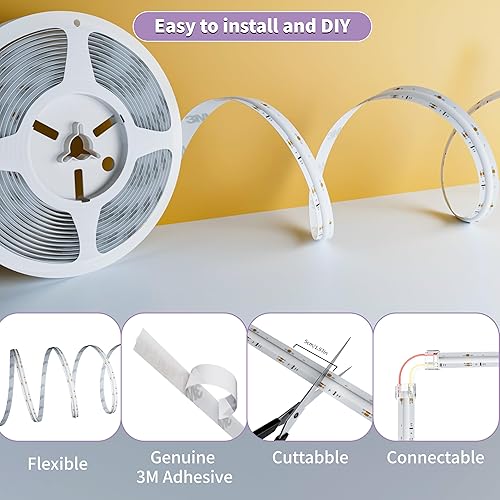 Miniatura 8 de MIWISE Tira de luz LED inteligente IC COB WS2811 de 5V USB RGB direccionable, 9.84 pies9.8 ft de color de persecución de luz LED flexible con