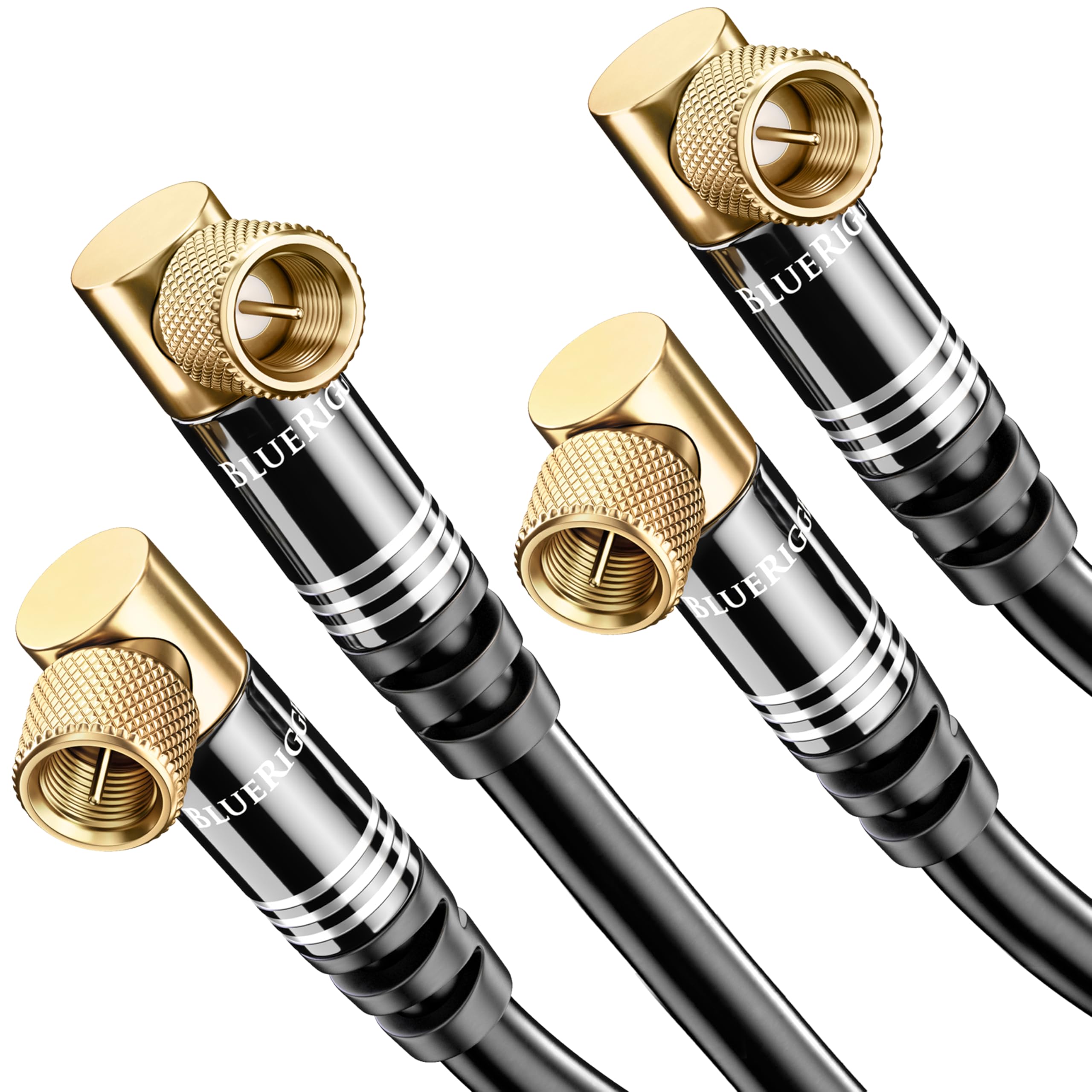 BlueRigger Cavo coassiale RG6 (0,9 m, confezione da 2, connettore ad angolo di 90° a 90°, placcato oro, tripla schermatura), cavo coassiale audio video digitale per HDTV, CATV, modem, ricevitori