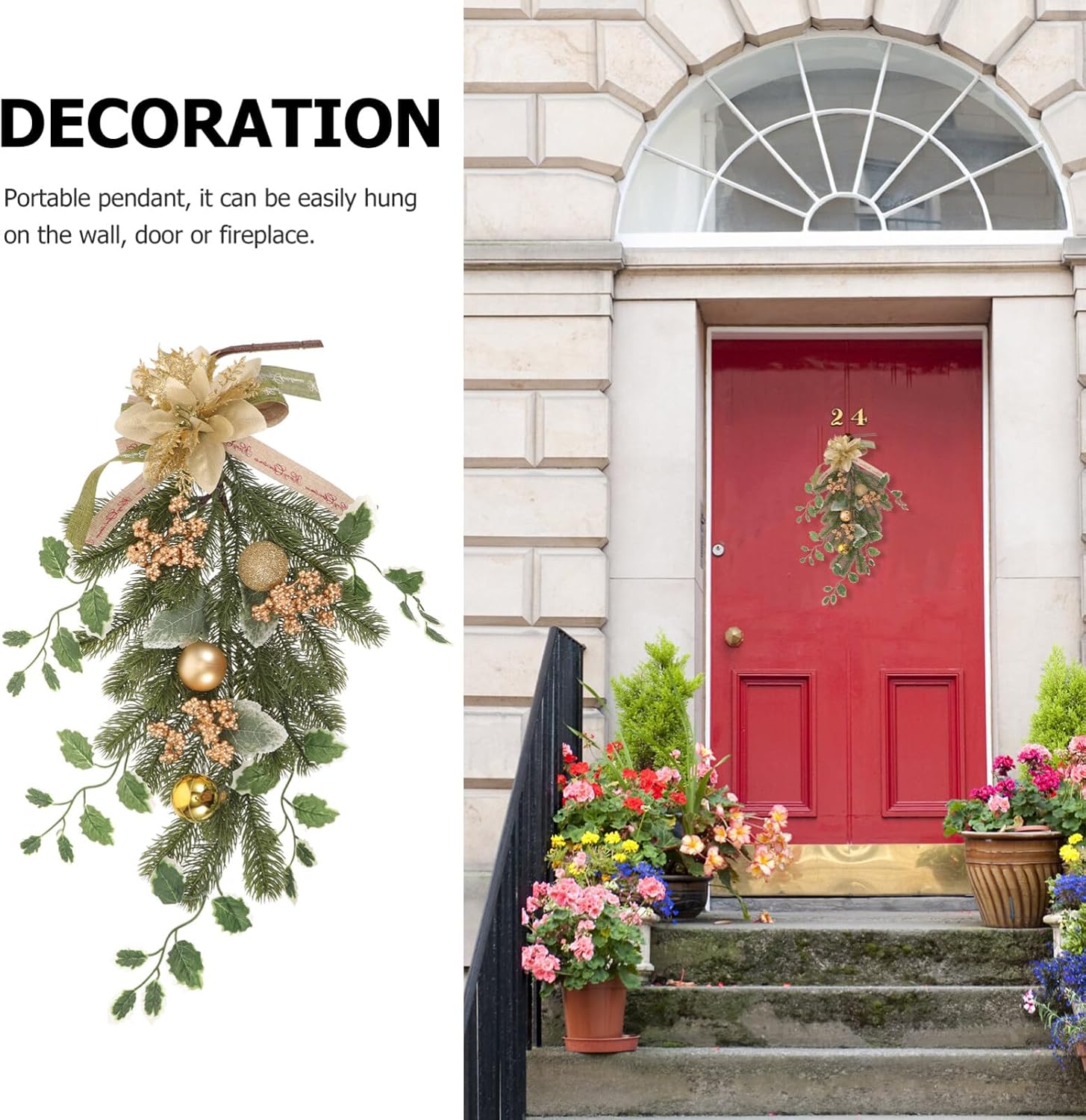 ABOOFAN Christmas Teardrop Wreath Lifelike Pine Needle Decor Xmas Door Hanging Beautiful Decoration for Home Office Holiday Celebrations