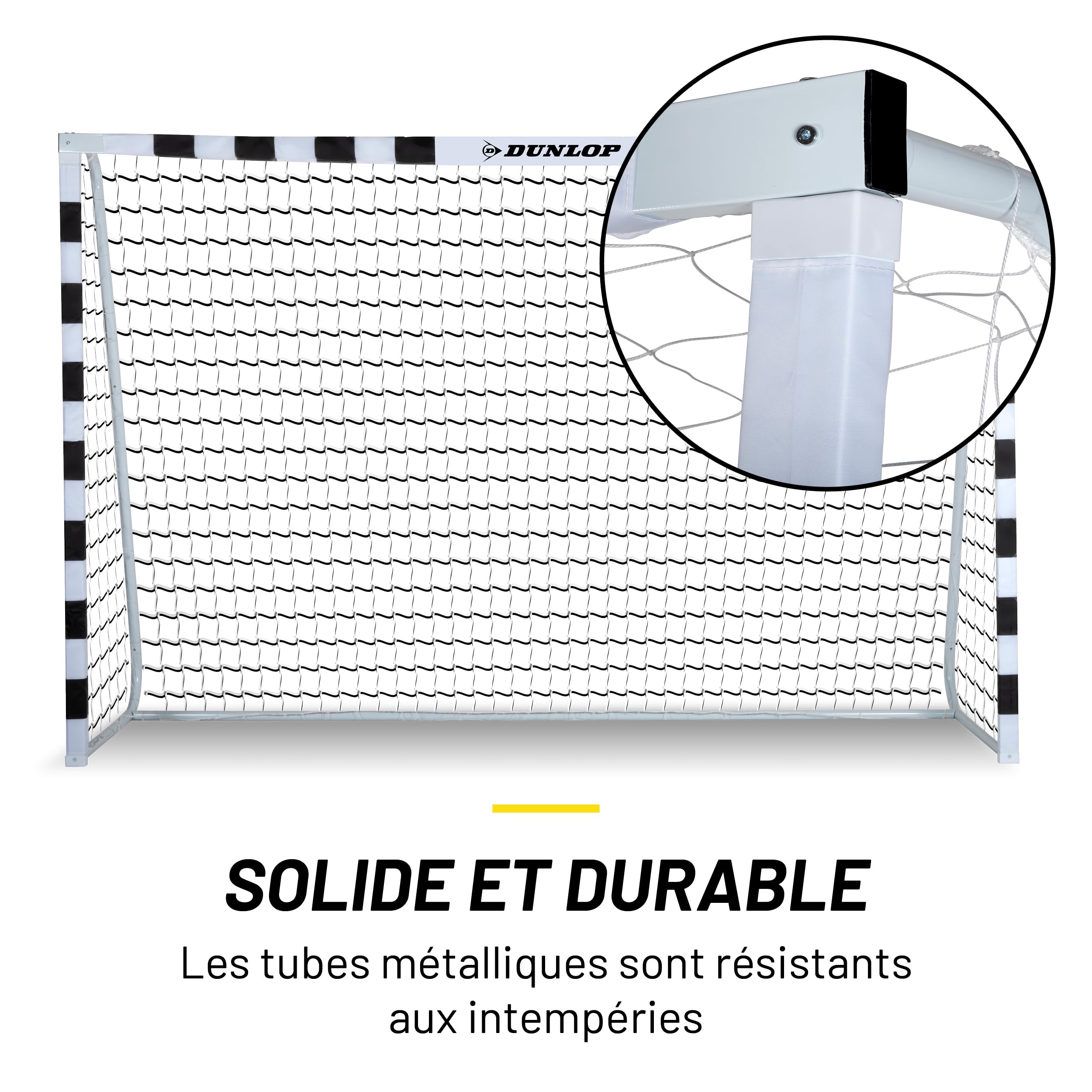 Dunlop Cage de Foot But pour Enfant 300 x 200 x 90 cm Kit Entrainement Football Exterieur Interieur Noir/Jaune