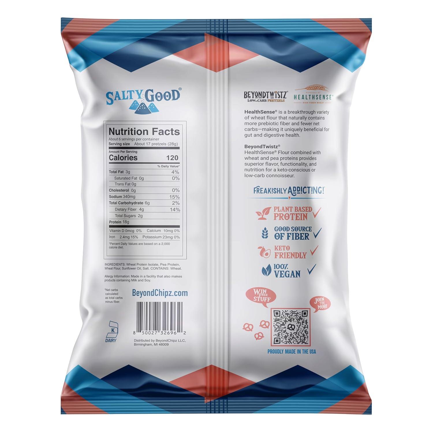 BeyondTwistz® Protein Pretzels, Low Carb Pretzels, Salty Good, 18g Protein, 2g Net Carbs, Keto Friendly, Powered By HealthSense® High Fiber Wheat Flour, 6 oz Bag, Pack of 3 - Image 2