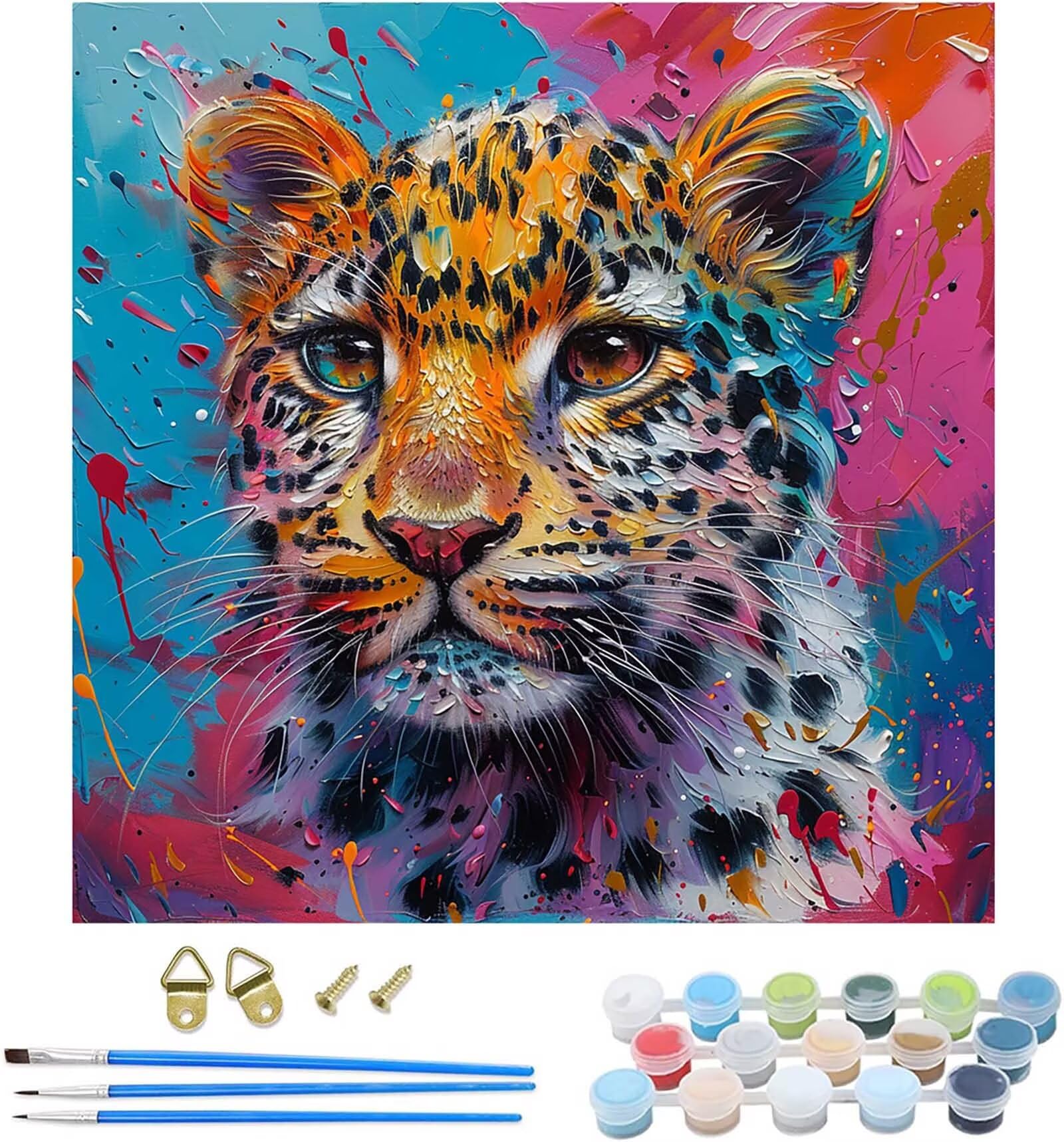 Peinture Numero Adulte LéOpard, Peinture par Numero Adulte Animal, Bricolage Loisirs Créatifs Adultes, Paint by Numbers Kit avec Pinceaux et Acryliques, Decoration Maison, Cadeau Femme 40x40cm 6-1017