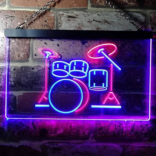 Miniatura 2 de ADVPRO Drum Music Band Room - Letrero de neón LED de doble color, rojo y azul, 12 x 8.5 pulgadas, st6s32-i0230-rb